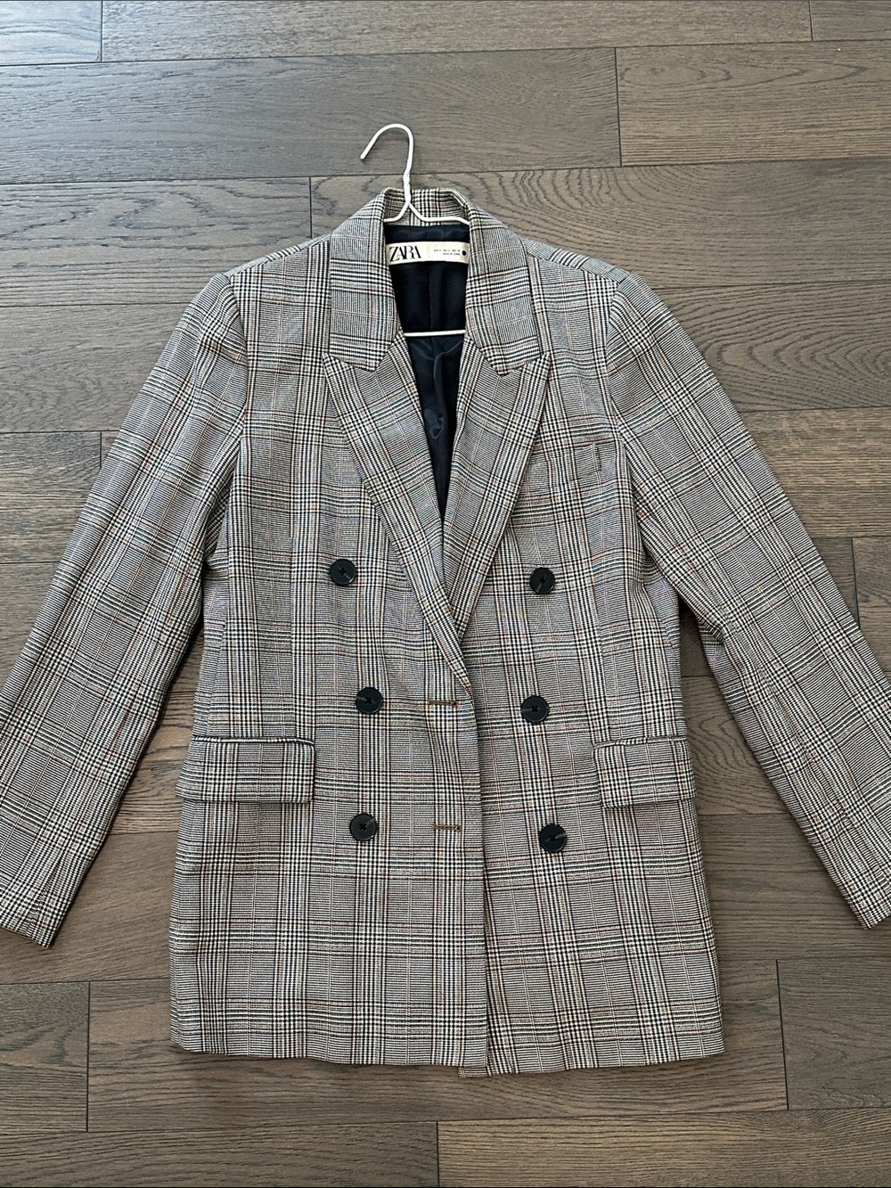 Zara Plaid Double-Breasted Blazer in Grey and Black